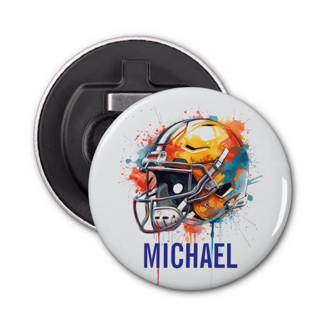 Inspirational Motivational Football Helmet Name Bottle Opener (Front)