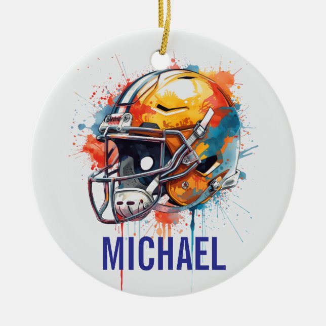 Inspirational Motivational Football Helmet Name Ceramic Ornament (Front)