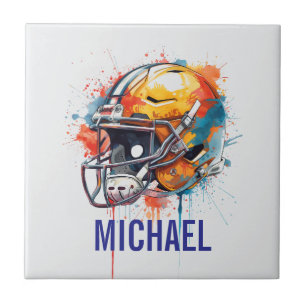 Inspirational Motivational Football Helmet Name Ceramic Tile