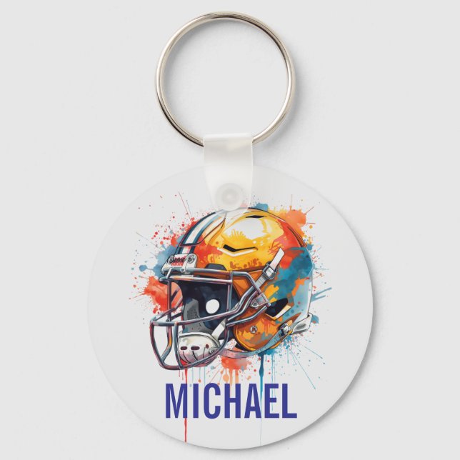 Inspirational Motivational Football Helmet Name Key Ring (Front)