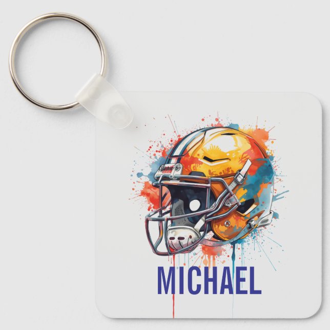 Inspirational Motivational Football Helmet Name Key Ring (Front)
