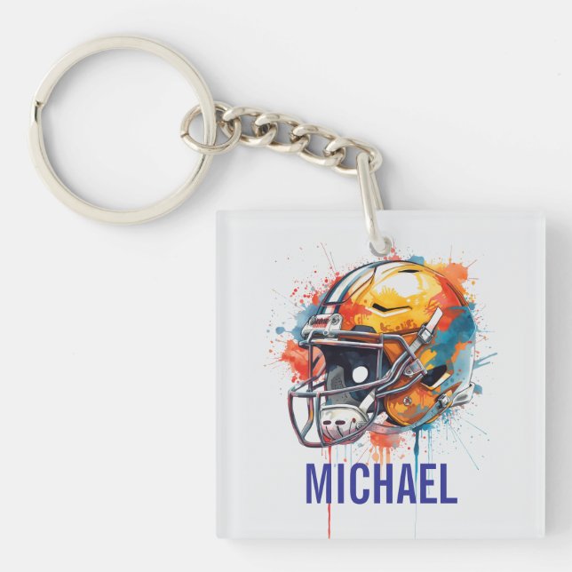 Inspirational Motivational Football Helmet Name Key Ring (Front)