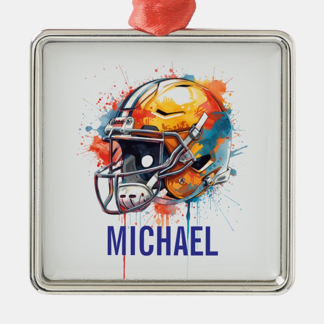 Inspirational Motivational Football Helmet Name Metal Ornament (Front)