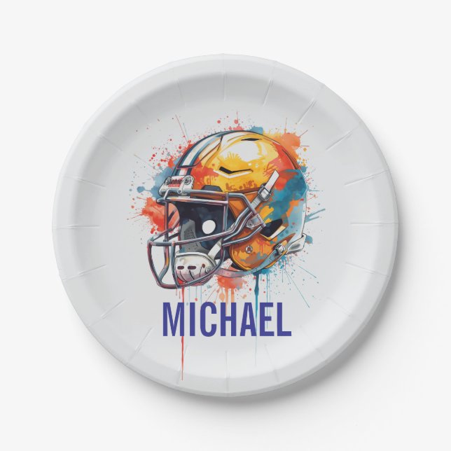 Inspirational Motivational Football Helmet Name Paper Plate (Front)