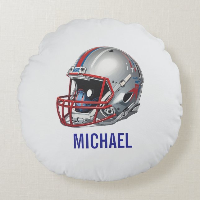 Inspirational Motivational Football Helmet Name Round Cushion (Front)