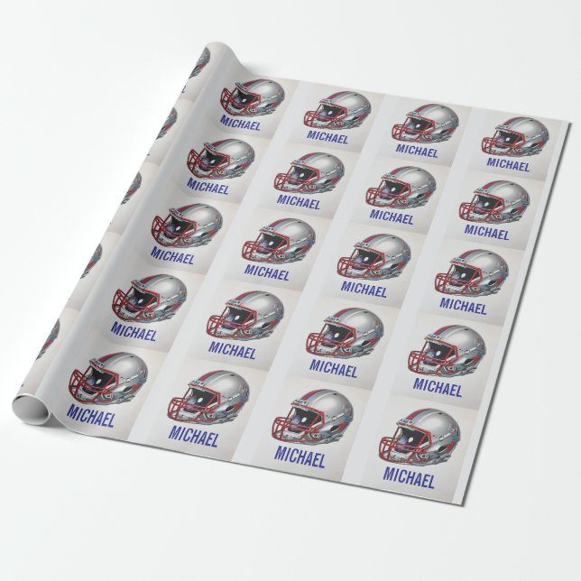 Inspirational Motivational Football Helmet Name Wrapping Paper (Unrolled)