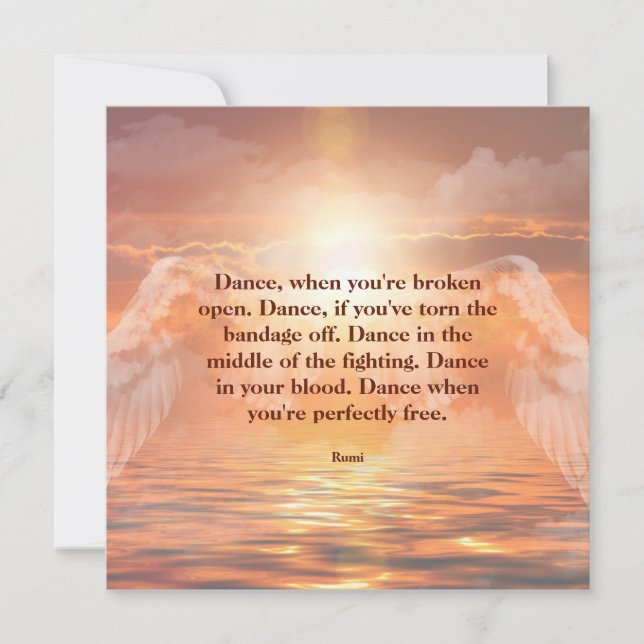 Inspirational Motivational Rumi Quote Angel Wings Card (Front)
