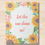 Inspirational Motivational Sunflower  Jigsaw Puzzle<br><div class="desc">Let the Sun Shine In!
Pretty,  cheerful sunflowers inspirational jigsaw puzzle.
Decorated with an original watercolor of sunflowers and foliage in shades of yellow,  green and coral.
You can customise this poster by changing the words if you wish.
Original Watercolor © Michele Davies</div>