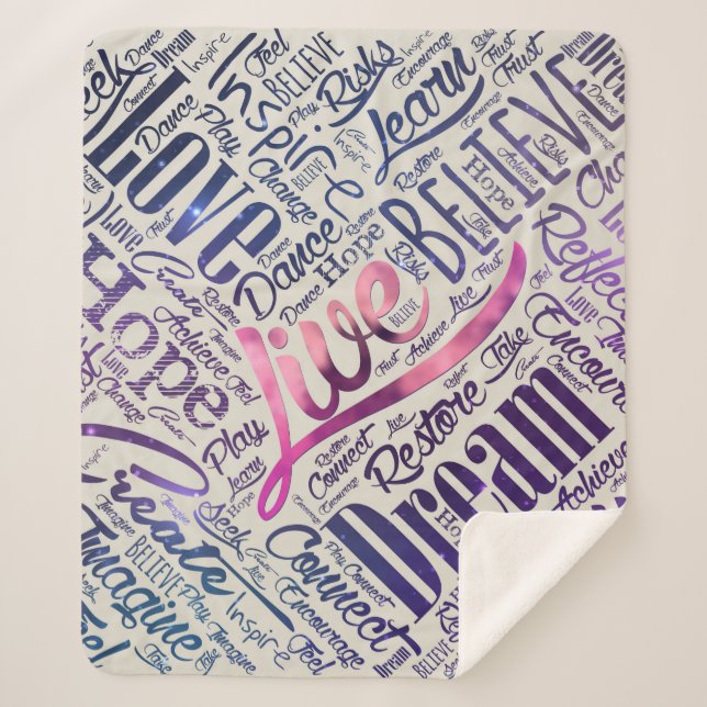 Inspirational Motivational Word Cloud Art Sherpa Blanket (Front)
