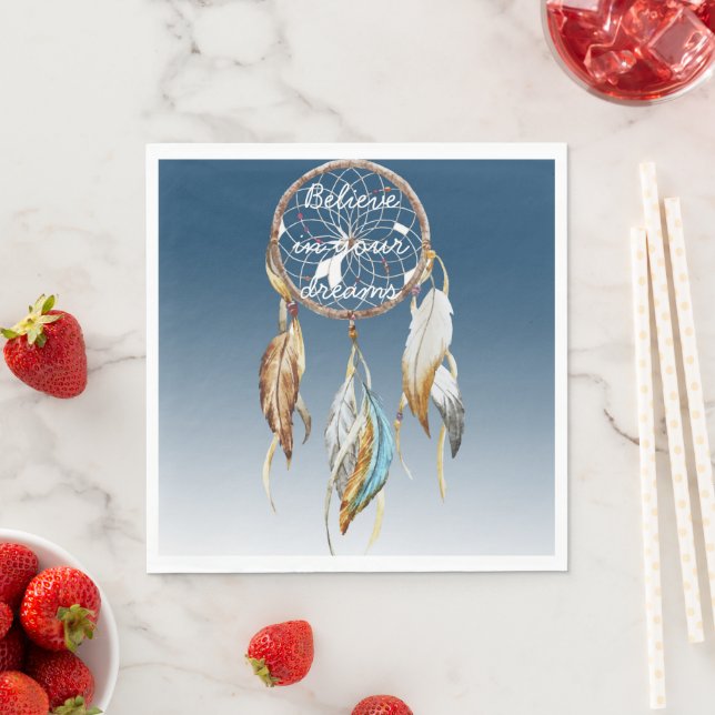 Inspirational Navy Blue Ombre Dream catcher  Napkin (Insitu)