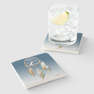 Inspirational Navy Blue Ombre Dream catcher  Stone Coaster