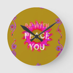 Inspirational Peace Be With You Vector Design Art Round Clock