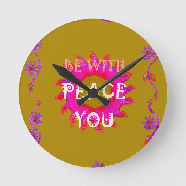 Inspirational Peace Be With You Vector Design Art Round Clock (Front)