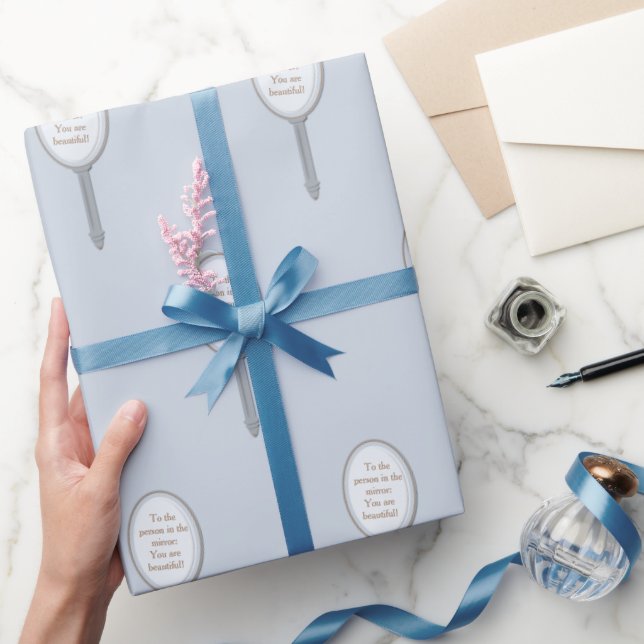 Inspirational Personalised Hand Mirror Grey Blue Wrapping Paper (Gifting)