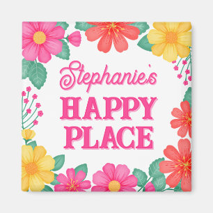 Inspirational Personalised Happy Place Floral Magnet