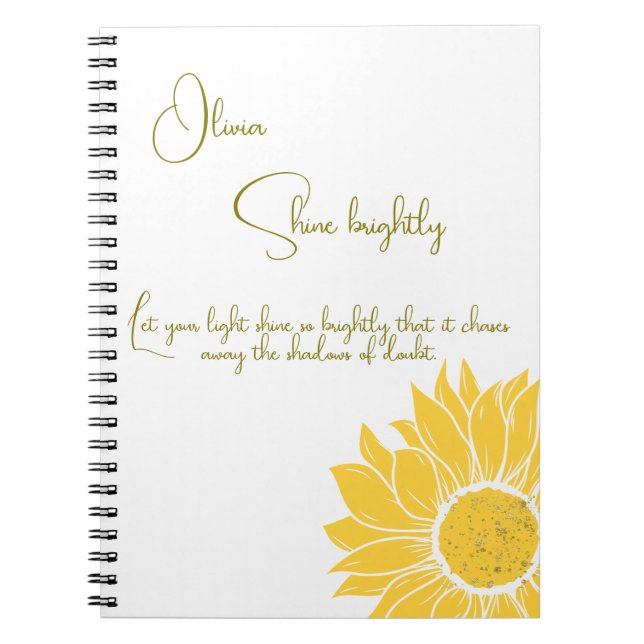 Inspirational personalised Shine Brightly Girl Notebook (Front)