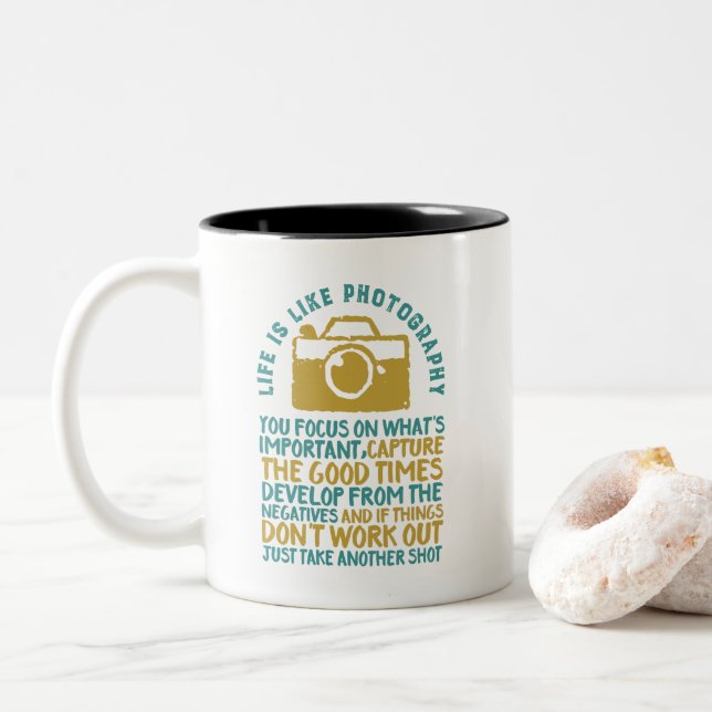 Inspirational Photography Capture The Good Times Two-Tone Coffee Mug (With Donut)