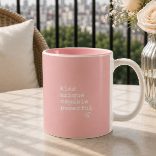 Inspirational Pink and White Heart Quote Two-Tone Coffee Mug