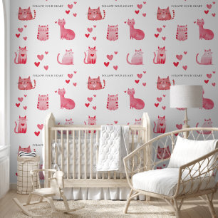 Inspirational Pink Cats & Hearts Wallpaper