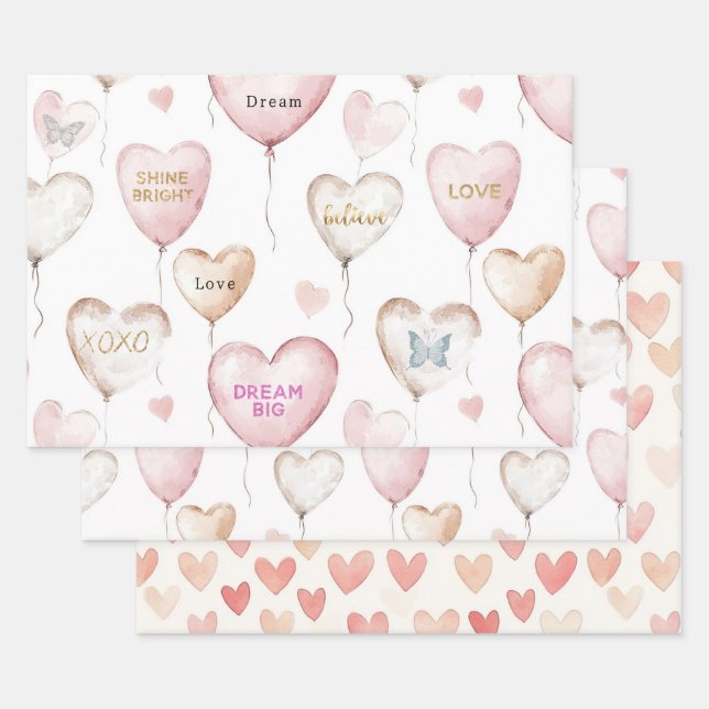 Inspirational Pink Cream Hearts Wrapping Paper Sheet (Set)