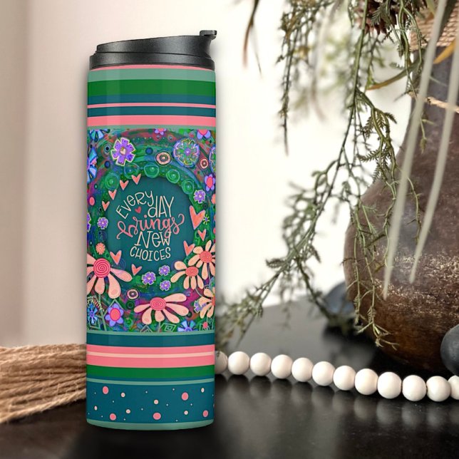 Inspirational Pink Floral Pretty Quote Custom Thermal Tumbler (Creator Uploaded)