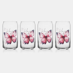 Inspirational Pink Hope Butterfly Can Glass