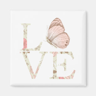 Inspirational Pink Love Butterfly Floral Magnet