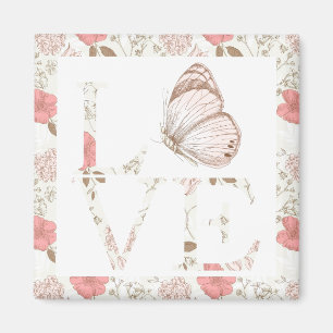 Inspirational Pink Love Butterfly Floral Magnet