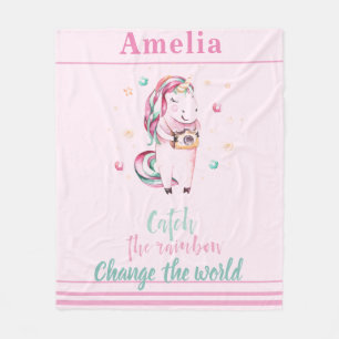 Inspirational Pink Unicorn With Camera & Stars Fleece Blanket