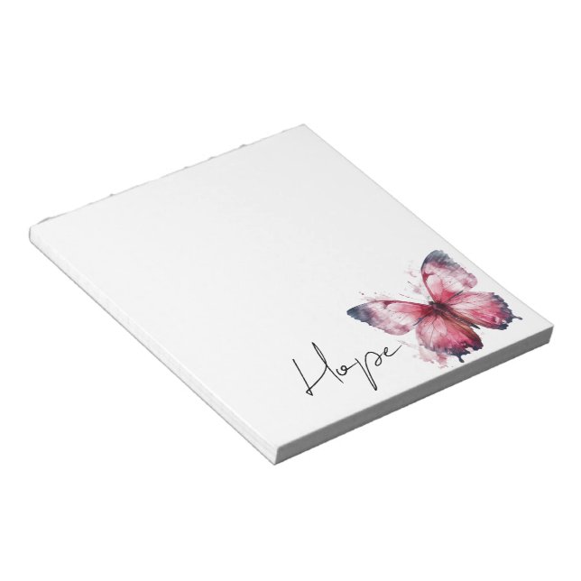 Inspirational Pink White Hope Butterfly Notepad (Angled)