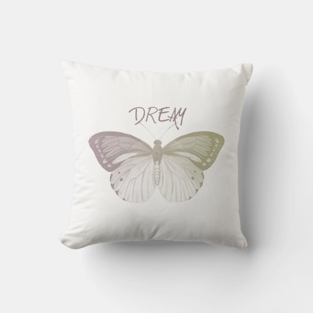 Inspirational Pink Yellow Dream Butterfly Cushion (Front)