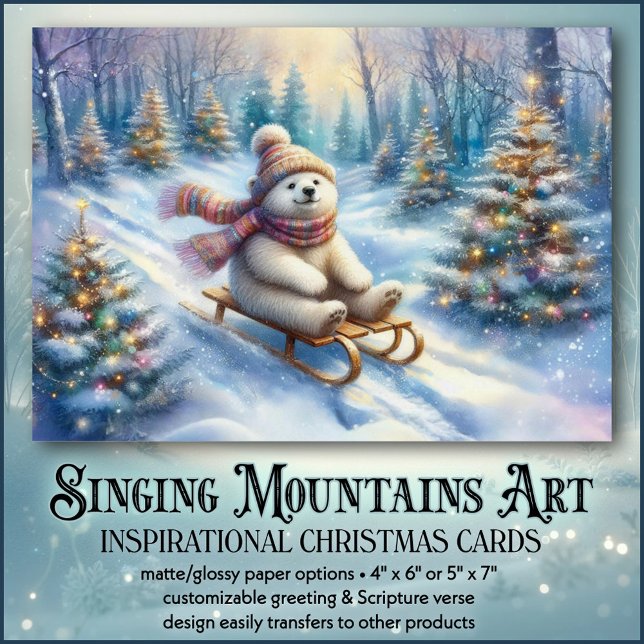 Inspirational Polar Bear Sled Christian Christmas Holiday Card (Creator Uploaded)