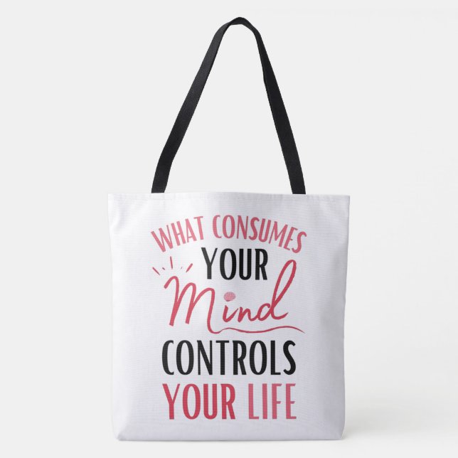 Inspirational Positive Thinking Quote Red Black Tote Bag (Front)