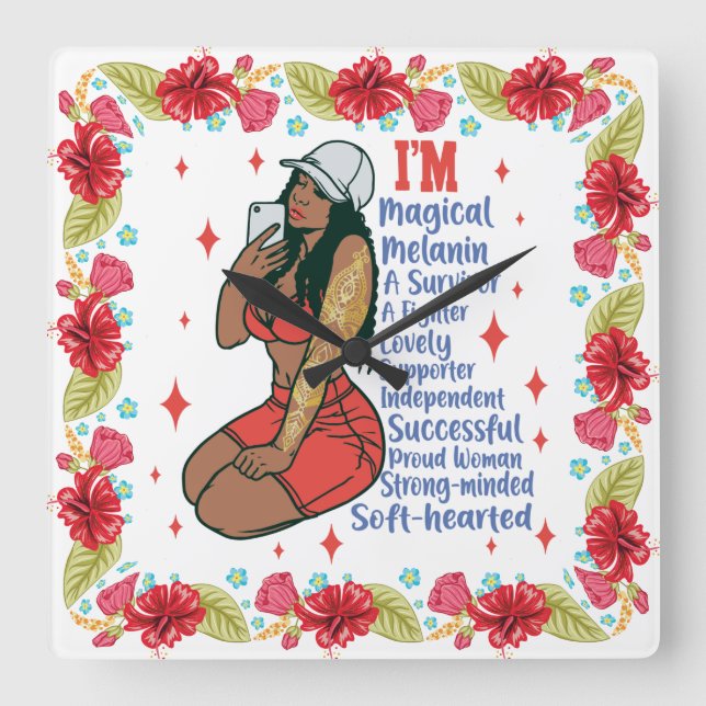 Inspirational Positive Words Affirmation Sista Bla Square Wall Clock (Front)