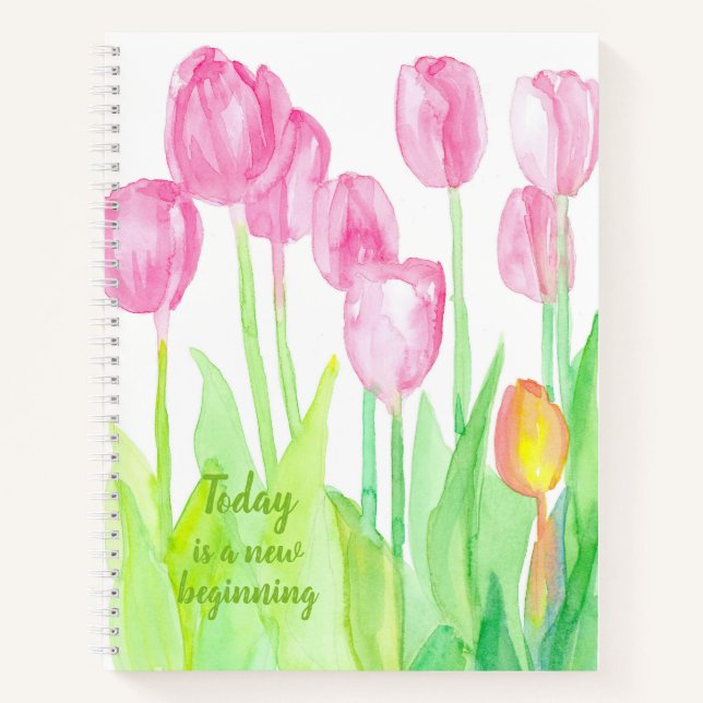 Inspirational Positive Words Tulips Personalised Notebook (Front)