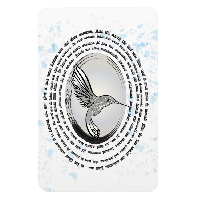 Inspirational prayer hummingbird ink watercolor magnet (Vertical)