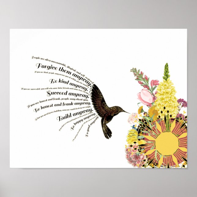 Inspirational prayer hummingbird, sun and flowers poster (Front)