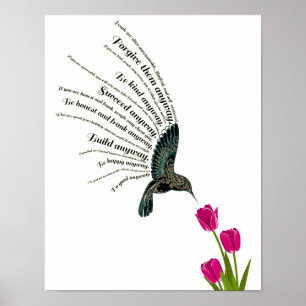 Inspirational prayer hummingbird tulips poster
