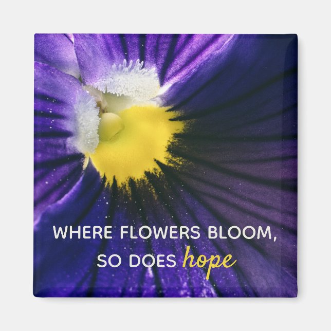 Inspirational purple pansy macro photograph modern magnet (Front)