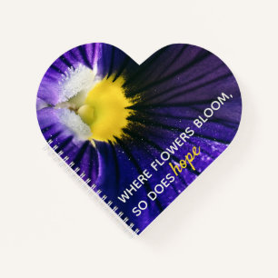 Inspirational purple pansy macro photograph modern notebook
