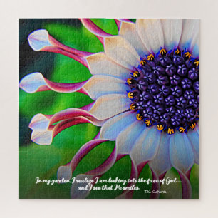 Inspirational Purple Pink Daisy God Smiles Floral Jigsaw Puzzle