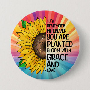Inspirational Quote and Hand Drawn Sunflower 7.5 Cm Round Badge