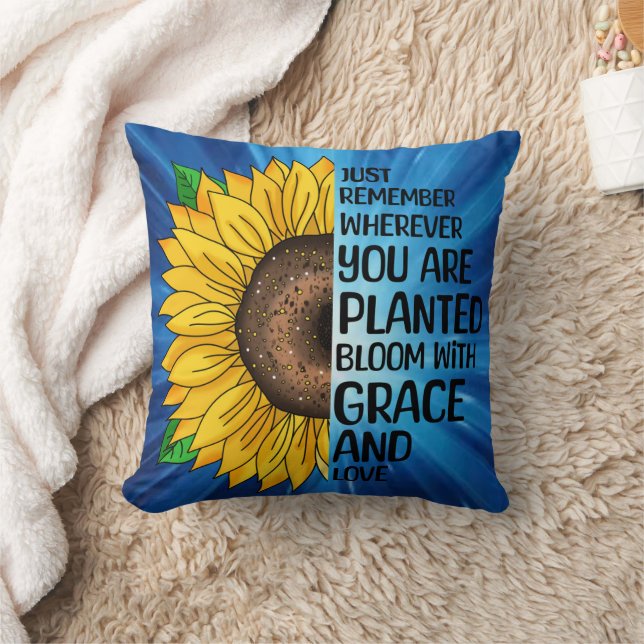Inspirational Quote and Hand Drawn Sunflower Cushion (Blanket)