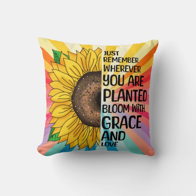 Inspirational Quote and Hand Drawn Sunflower Cushion (Front)