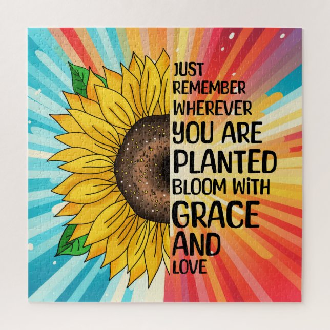 Inspirational Quote and Hand Drawn Sunflower Jigsaw Puzzle (Vertical)