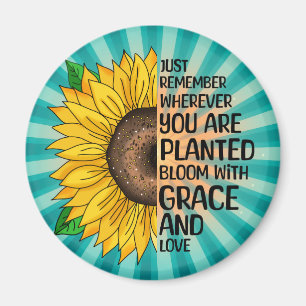 Inspirational Quote and Hand Drawn Sunflower Magnet