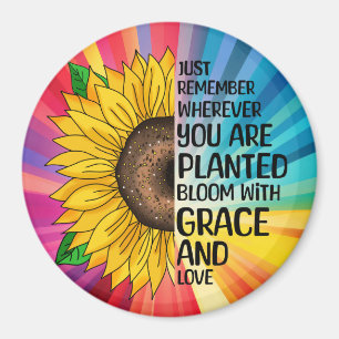 Inspirational Quote and Hand Drawn Sunflower Magnet