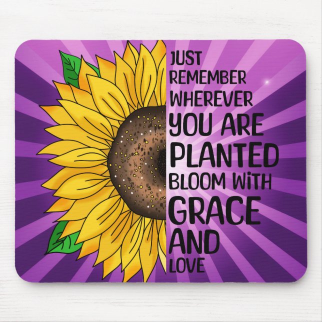 Inspirational Quote and Hand Drawn Sunflower Mouse Pad (Front)