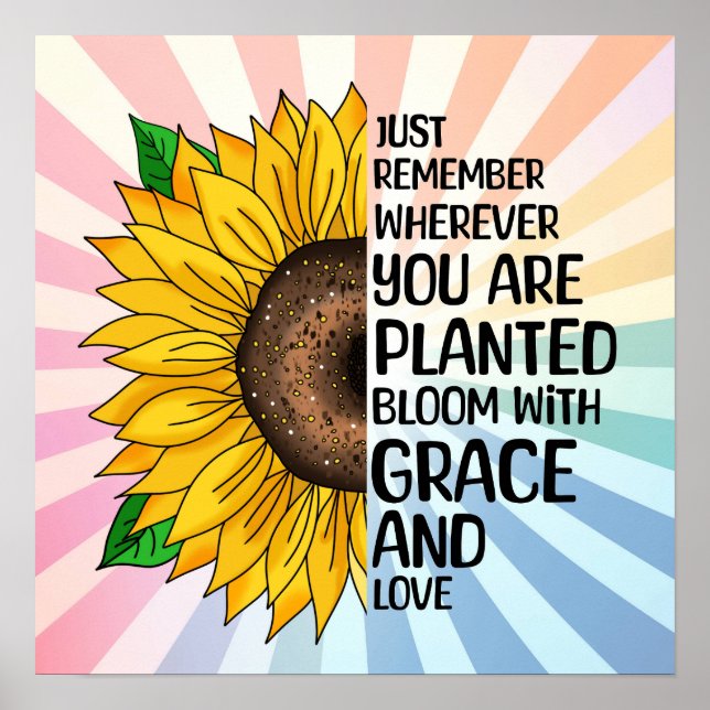 Inspirational Quote and Hand Drawn Sunflower Poster (Front)