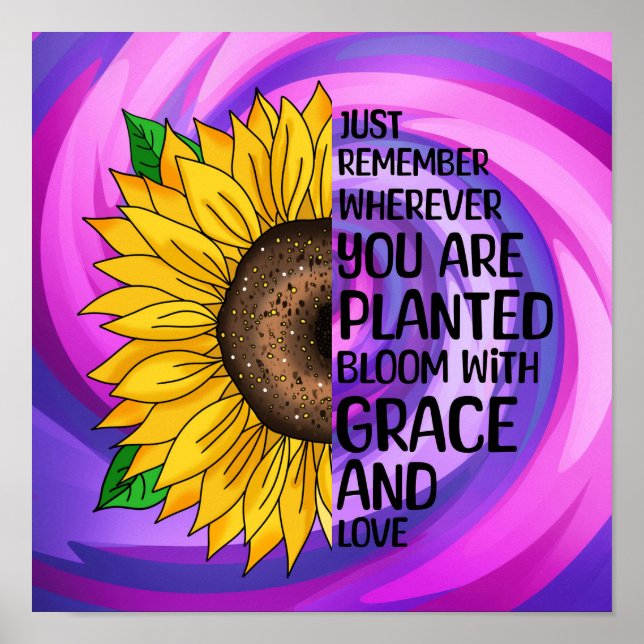 Inspirational Quote and Hand Drawn Sunflower Poster (Front)